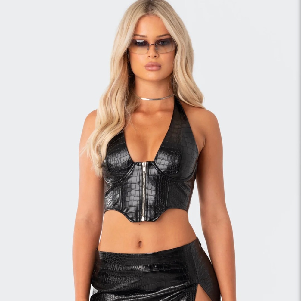 Edikted Lana Faux Croc Leather Corset